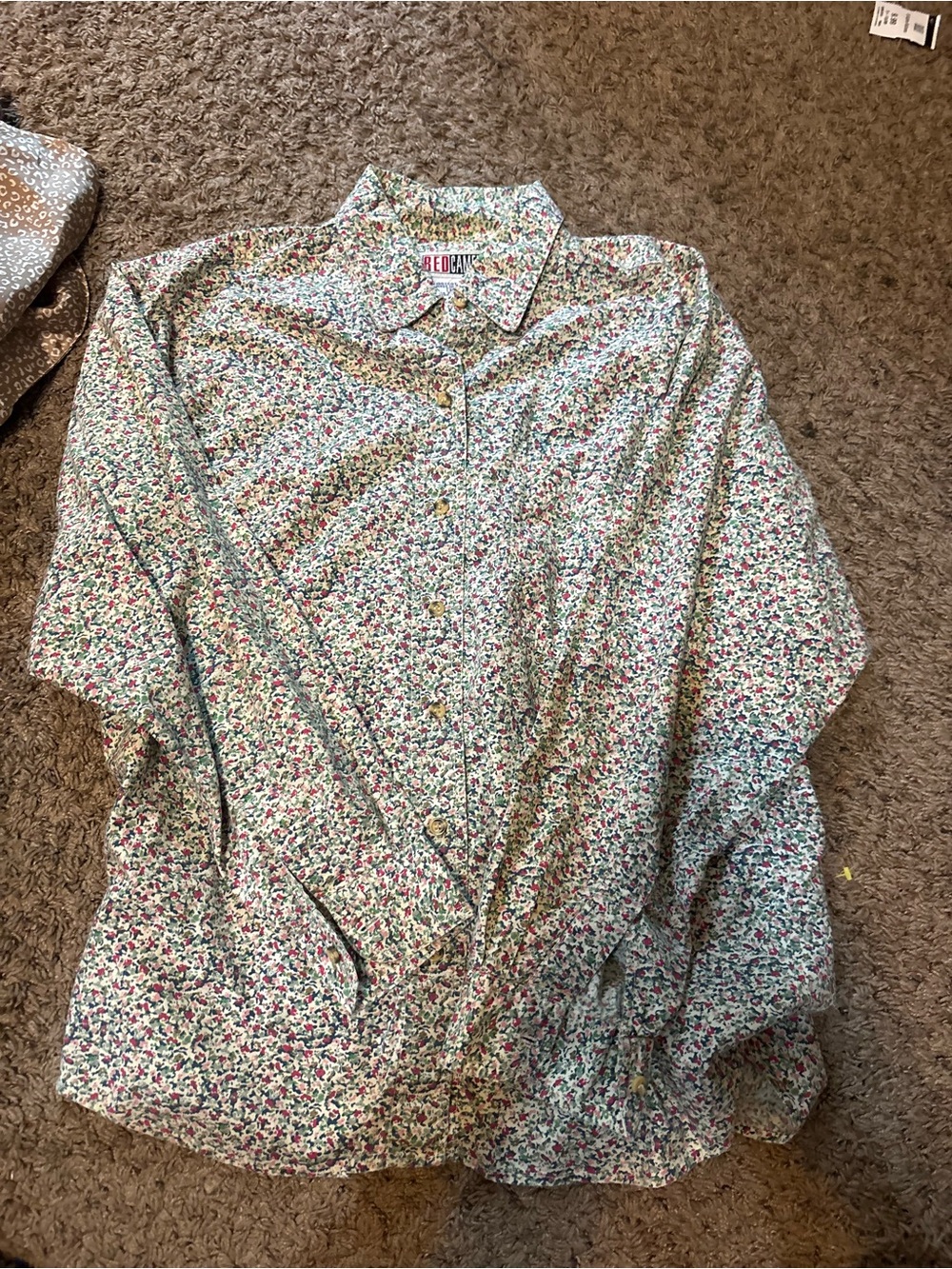 Red Camel Floral Button-Down Shirt in Green & Pink